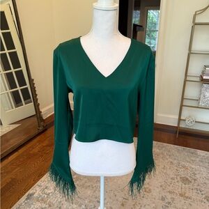 Wayf Green Embellished Crop Blouse
